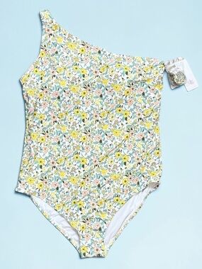 Freshwater Floral Swimsuit One Piece One Shoulder Asymmetrical 2X 20W 22W New
